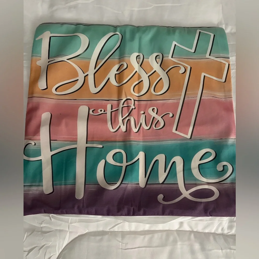 Colorful Faith Graphic Pillowcase Set - Pastel Stripes & Floral Cross